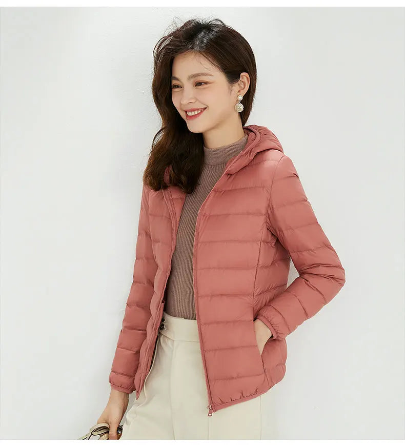 Winter Women Hooded Puffer Jackets Ultra Light Down Jacket Warm Coat Parka Female Portable Outwear Windbreaker Quilted Jacket
