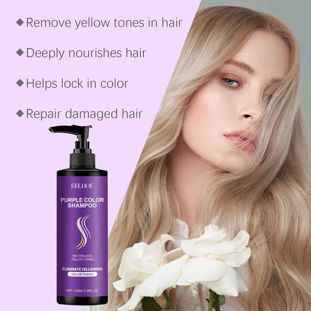 EELHOE Purple Toning Shampoo Color Care Nourishing Moisturizing Brass Neutralizer For Blonde Silver Hair Daily