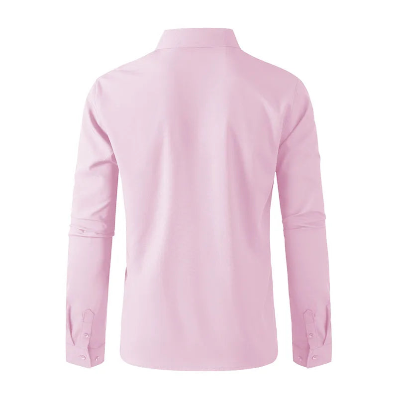 Men's Business Casual Long Sleeve Shirt Solid Color Wrinkle Resistant Comfortable All-Season Versatile Solid Color Top
