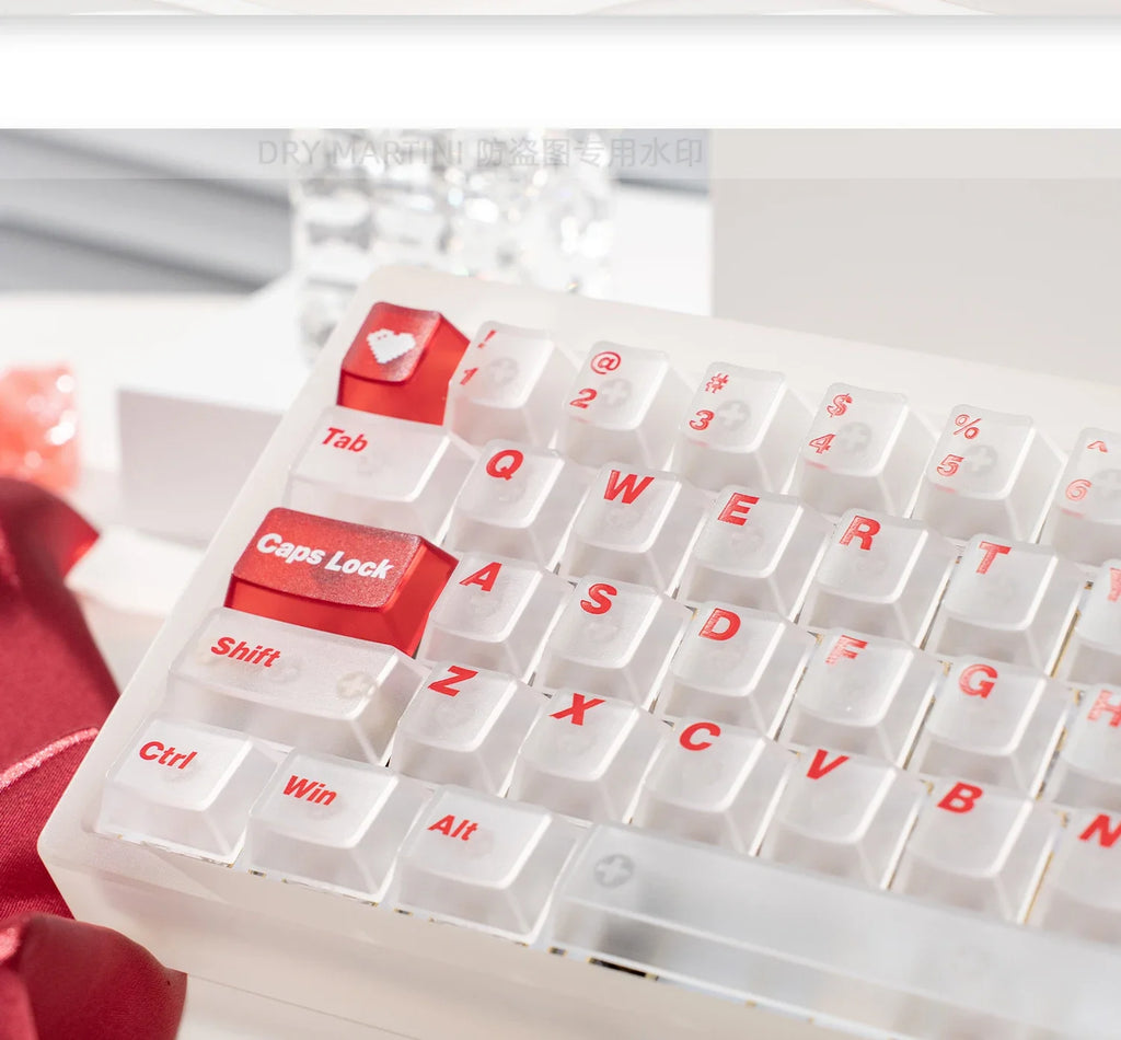 White Frog Korean Keycap Mist Pc Transparent Light Cherry 154/131 Key2.25/2.75/7U Space Bar Retro Red L Shape Enter Key Keycaps