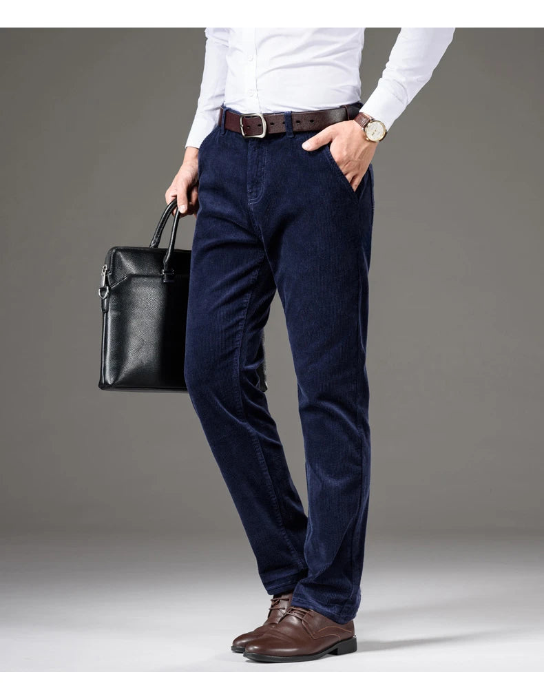 Corduroy Men's Business Casual Pants Fashion Comfortable Khaki Slim Straight Trousers Classic Male Brand Clothing Pants