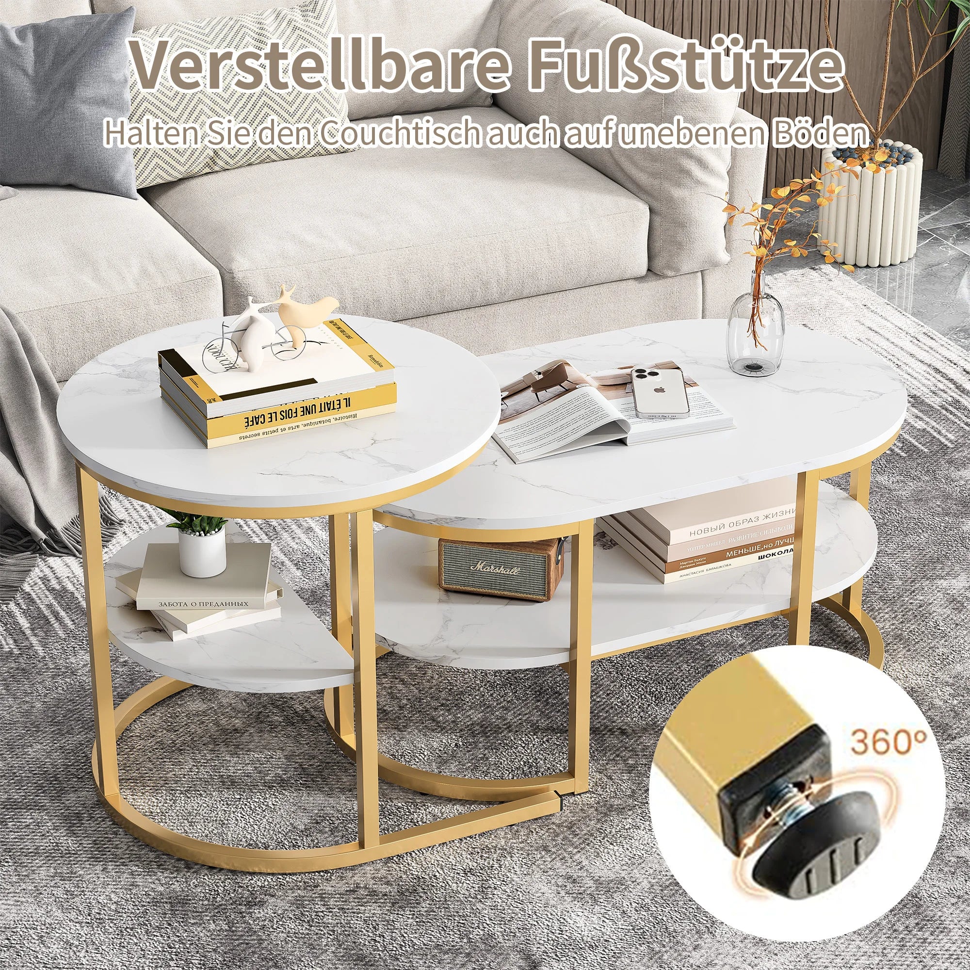 Creahappy - Set of 2 Modern Coffee Table, Stackable Elegant Coffee Table with Storage, Modern Living Room Furniture