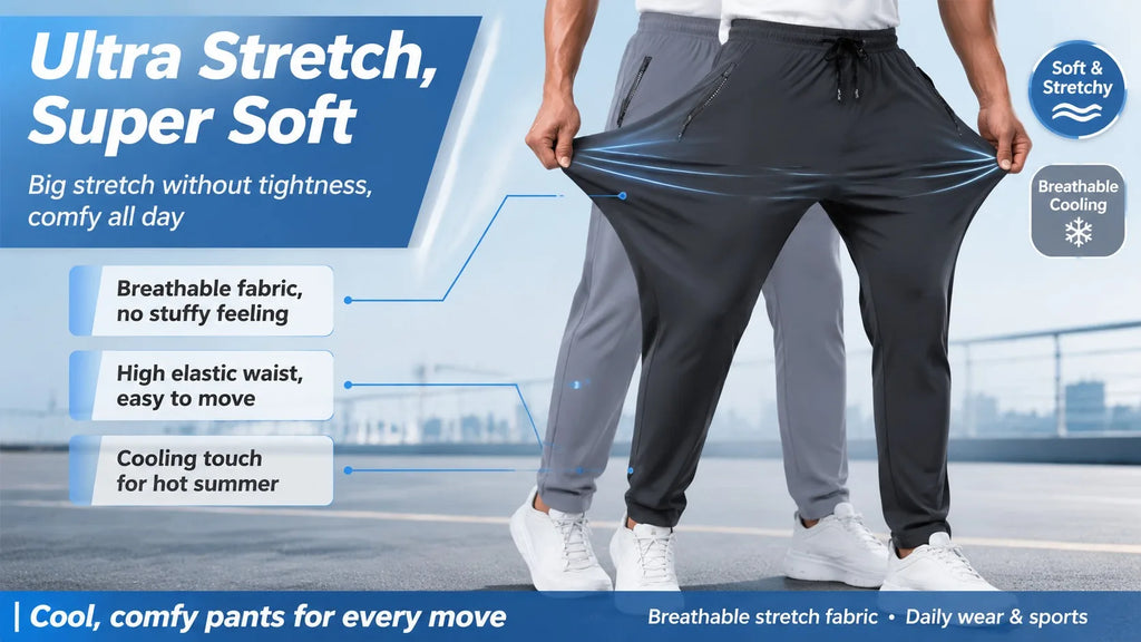 Breathable Plus Size Men's Casual Jogger Pants for Men Tracksuit Trousers Quick Dry Straight Elastic Waist Korean Classic Sport