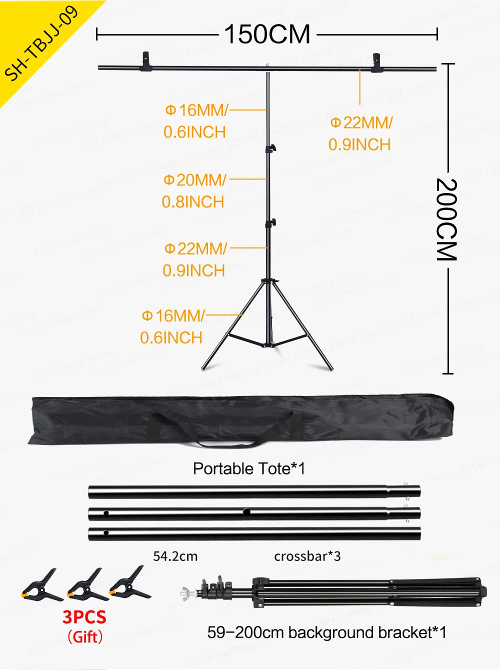 T-shaped Background Photography Backdrop Stand Adjustable Support System Photo Studio for Non-Woven Muslin Backdrops With Clip