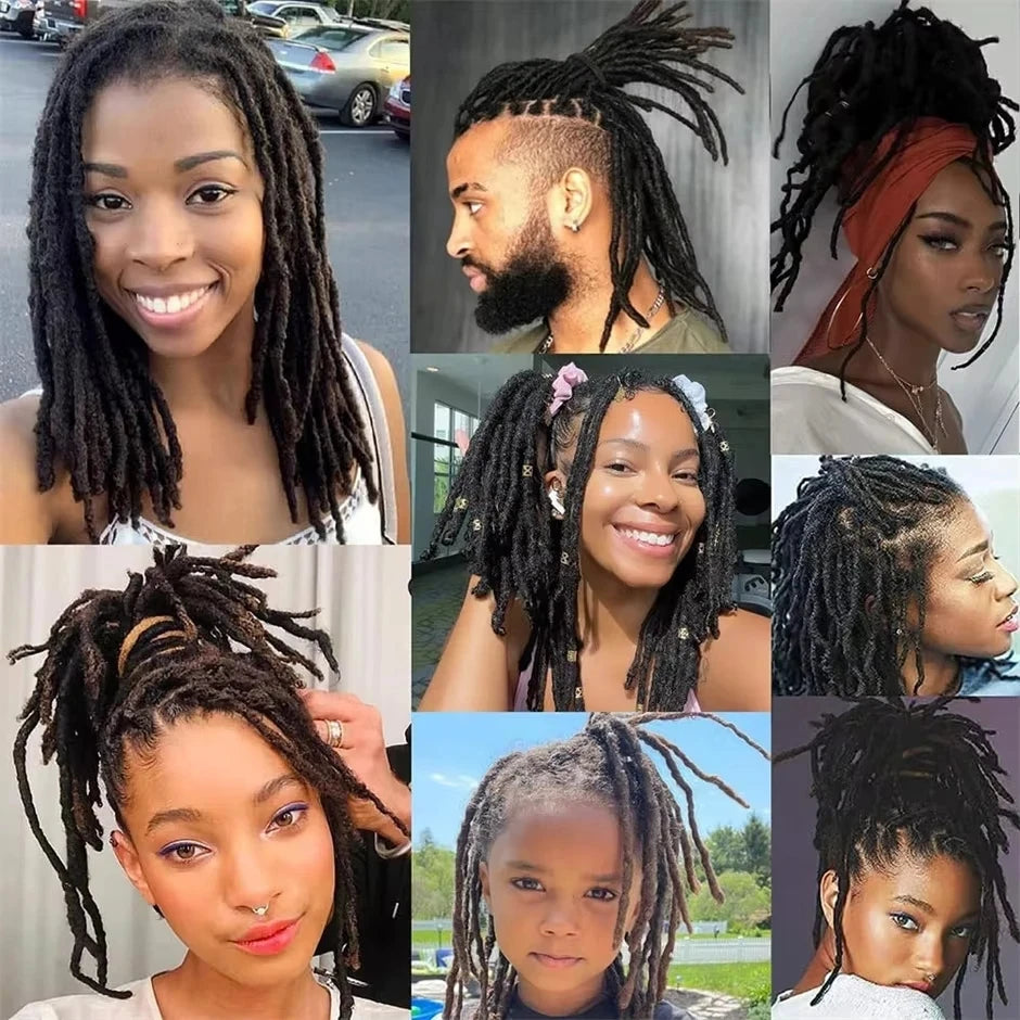 100% Real Human Hair Dreadlock Extensions for Crochet Braids 0.6cm Width Handmade Loc Extensions Human Hair for Men Women