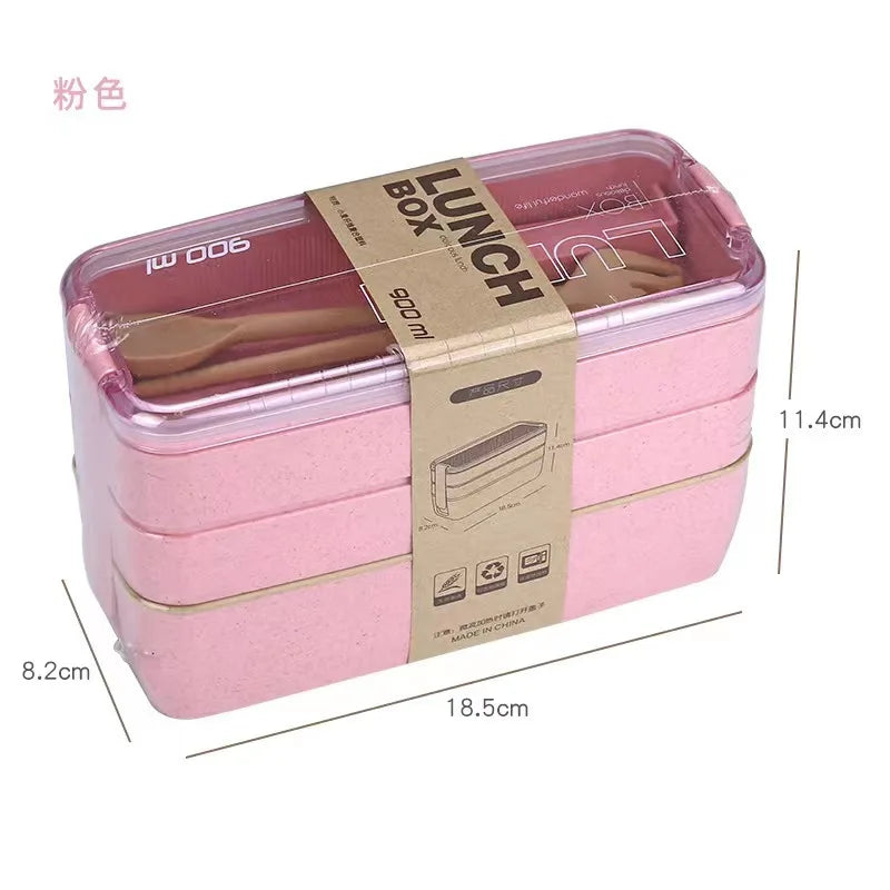 Kitchen 900ml Microwave Lunch Box Wheat Straw Dinnerware Food Storage Container Children Kids School Office Portable Bento Box