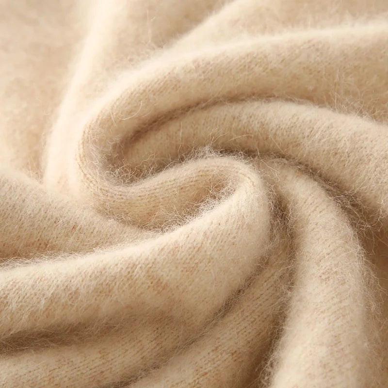 New Hot Selling 100% Mink Cashmere Knitted Women's High Neck Pullover Dress Sweater Slim Fit Solid Color Long Women's Dress