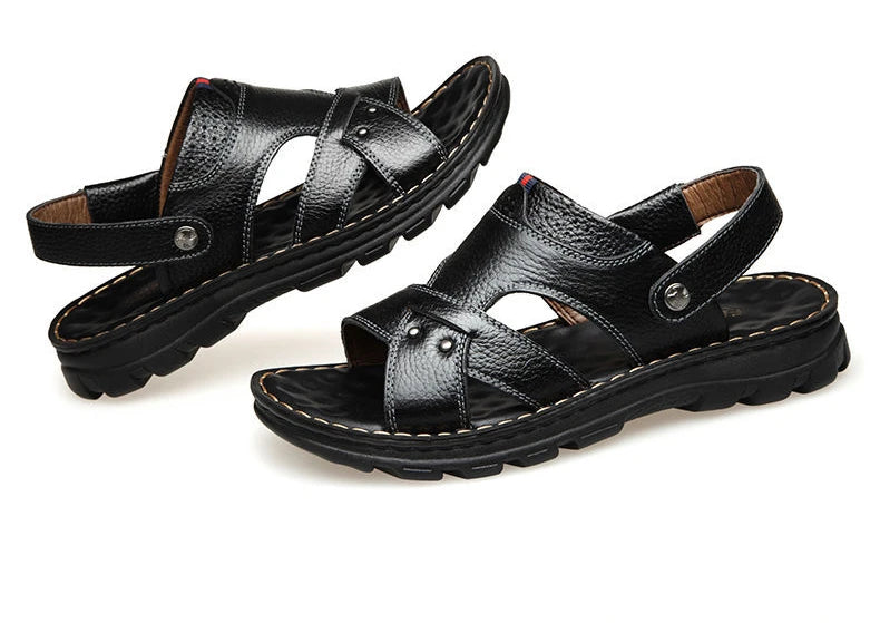 Summer Men Leather Sandals Genuine Leather Non-slip Men Shoes Slippers Outdoor Thick-soled Beach Shoes Comfor Soft Men sandalias