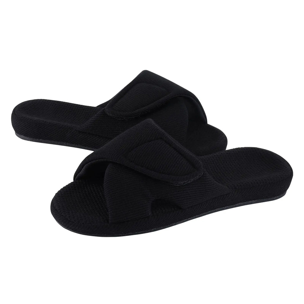 Litfun Open Toe House Slippers For Women New Corduroy Indoor Flat Slides With Adjustable Strap Four Season Lady Orthopedic Shoes