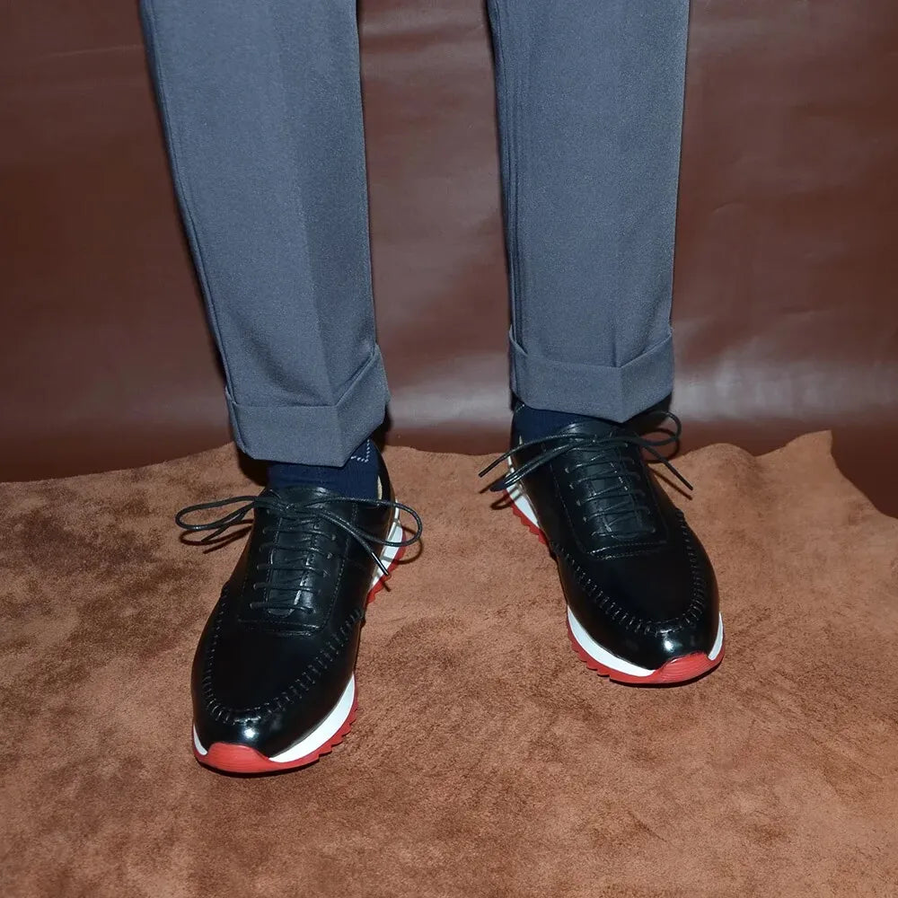 Men Shoes British Genuine Leather Shoes Comfortable Autumn 2026 New Lace Up Casual Shoes Crocodile Pattern Outdoor Men Sneakers