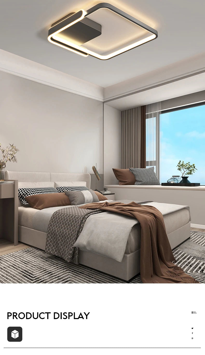 Modern Led Ceiling Light The Bedroom Black White Square Ring Lamp Living Room Study Nursery Indoor Lighting Fixture