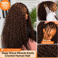 Brown Deep Wave Crochet Human Hair Extensions Miracle Knots Feather Crochet Pre Separated Remy Hair Soft Full Natural Look