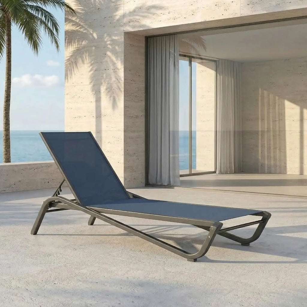 Adjustable Patio Chaise Lounge Outdoor Textilene Sun Bed for Pool Deck Rust-Proof Aluminum Frame, Custom