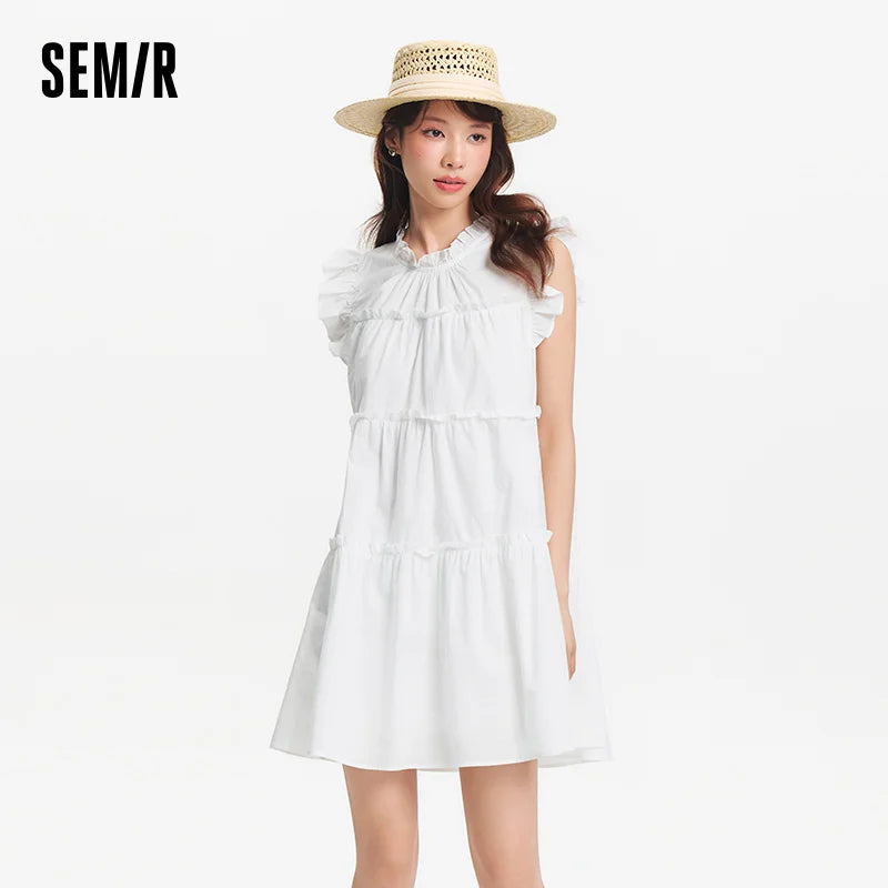 Semir Women Dress Cap Sleeve Ruffle Cake Dress Cute Girlish Sweet Gentle Mini 2026 Summer Casual Top