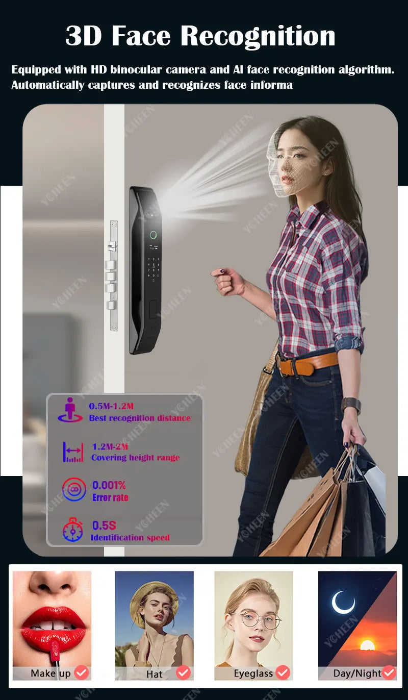 Tuya Wifi App Face Polyglot Electronic Door Lock Fingerprint Recognition Password Smart Digital Lock Key Card 6068 Mortise Lock