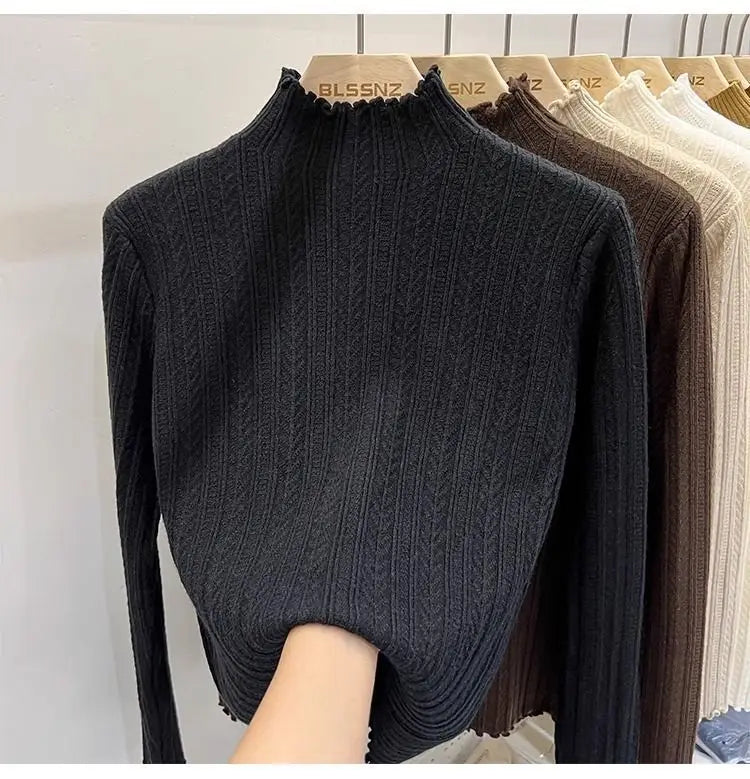 Autumn Winter Chic Bottom Sweaters Women Fashion Turtleneck Pullover Slim Long Sleeve Knitted Jumpers Soft Warm Pull Femme Top