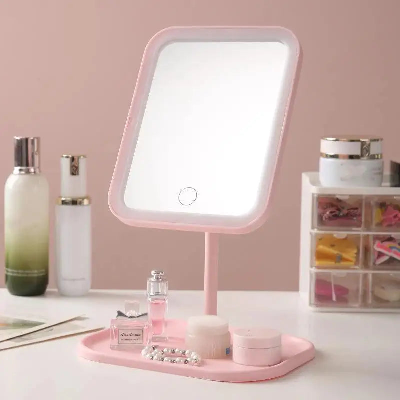Unique Designer Vanity Mirror Touch Control Three Color LED Light Desktop Bedroom Makeup Accessory