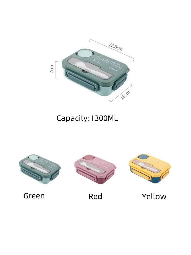 Compartment 1300ML Portable Lunch Box Kids Students Office Bento Box With Fork and Spoon Microwave Food Storage Container