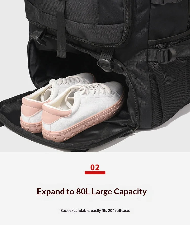 50L 80L Men's Large Travel Backpack, Separate Shoe Compartment Waterproof Business Backpack Outdoor Sports Black Storage Bag