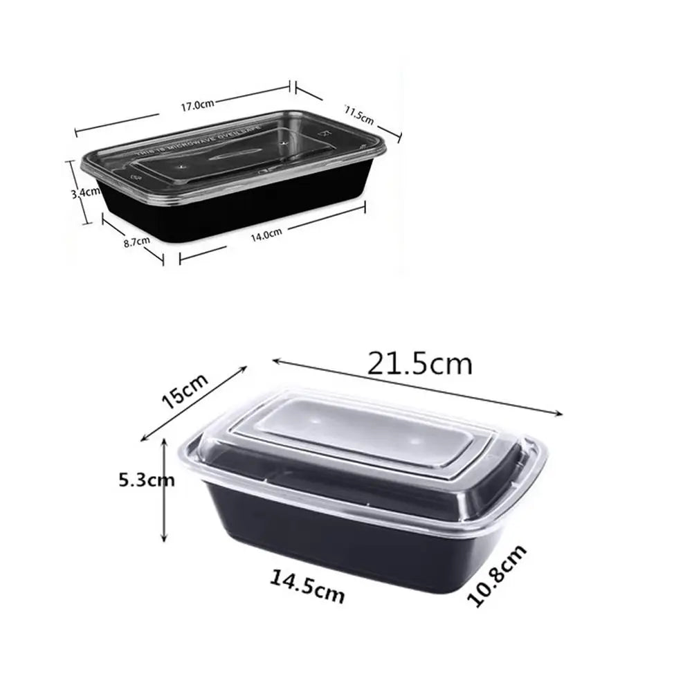 5Pcs/set Plastic Disposable Food Containers Useful with Lid Large Capacity Lunch Box Black Leakproof Fridge Storage Boxes