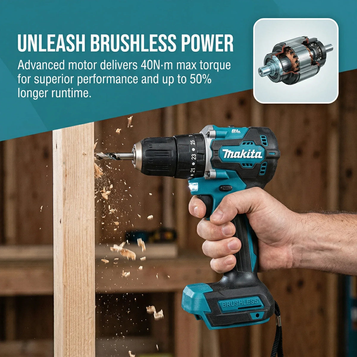 Makita Original DDF487 18V LXT Brushless Drill Driver, Multifunctional Rechargeable Screwdriver for Wood Metal Drilling Tasks