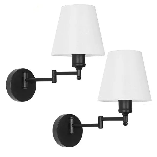 LED American Wall Lamp Folding Swing Arm US EU Plug Switch Fabric Bedroom Bedside Living Room Study Stairway Aisle Plug Light