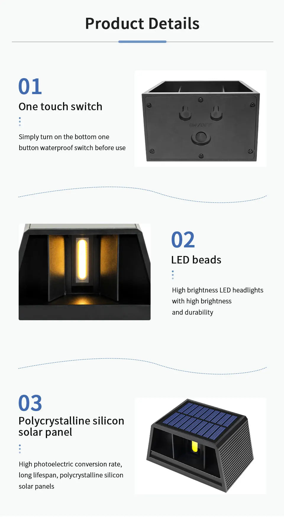 LED Outdoor Solar Lights Up And Down Lighting Wall Lamp Garden Decor Outdoor Solar Spotlights Solar Powered Sunlight Wall Sconce