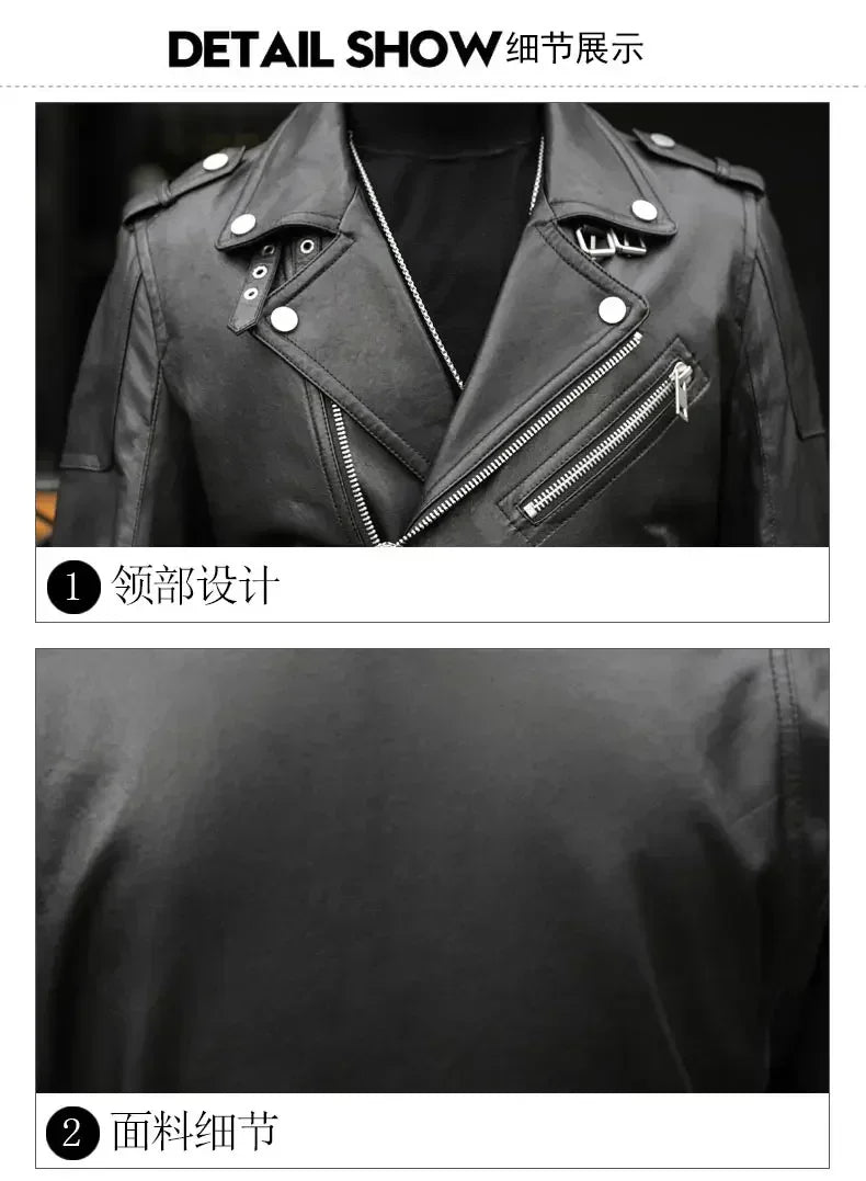 Cool Black Leather Biker Jacket Men Zipper Long Sleeve Belt Plus Size European Fashion brand leather jackets Spring Autumn Short