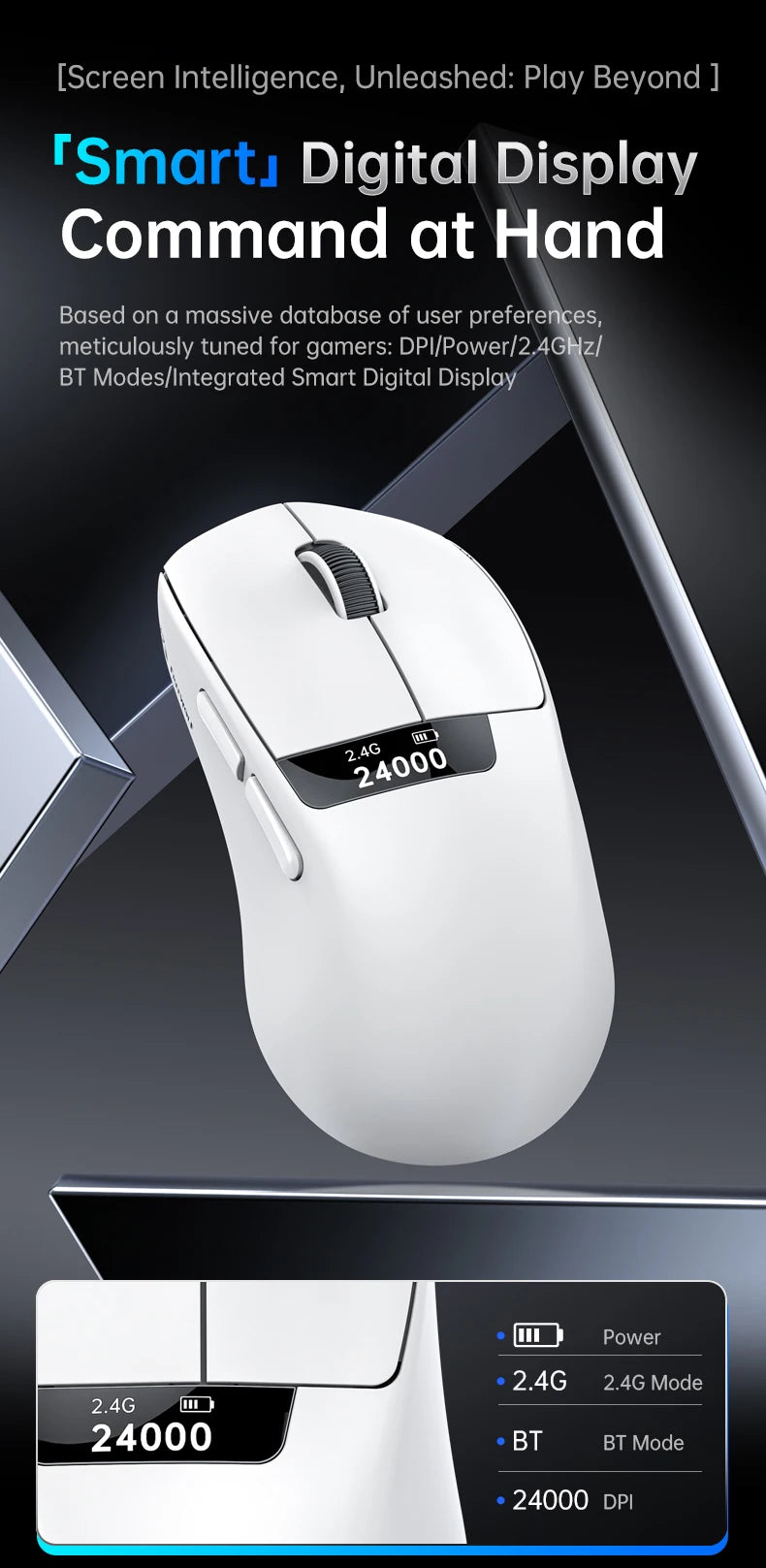 A7 Lightweight Wireless Gaming Mouse,24000DPI,Magnetic Charging Base,Tri-Mode Connection,PAW3311 Macro Esports Office Mouse