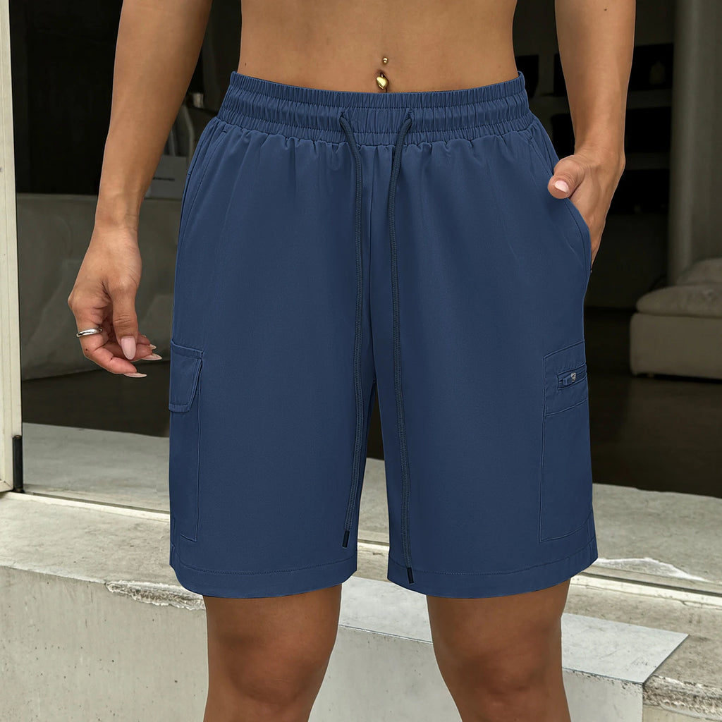 Women's Casual Cargo Shorts High Waist Drawstring Athletic Shorts with Multi-Pockets Loose Fit Shorts for Daily Wear Hiking