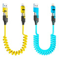 1/2PCS 4-in-1 Spring Data Cable & 65W Quick Charger: 6A USB Type-C Telescopic Wire Compatible with iPhone/iPad/MacBook/Huawei