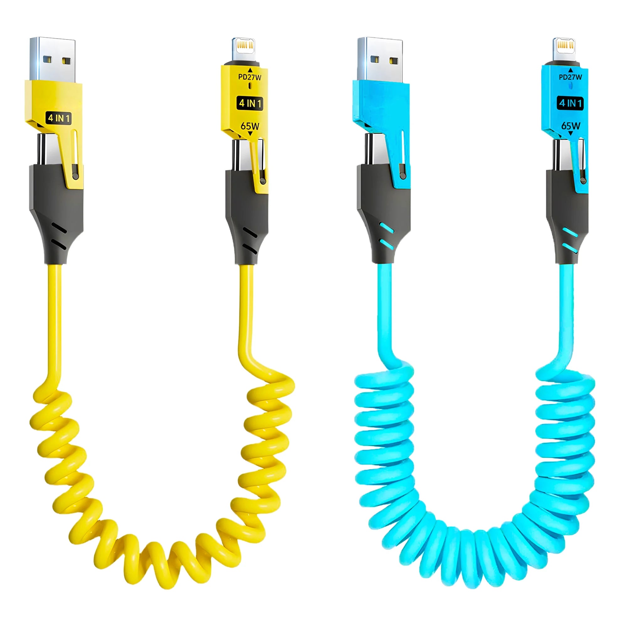 1/2PCS 4-in-1 Spring Data Cable & 65W Quick Charger: 6A USB Type-C Telescopic Wire Compatible with iPhone/iPad/MacBook/Huawei