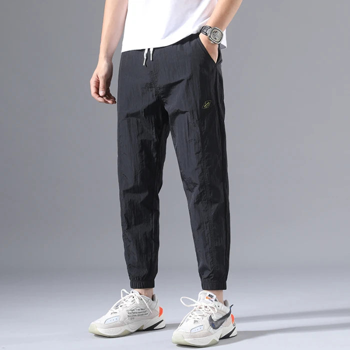 2026 Summer Thin Men's Wrinkled Fabric Loose Tapered Harem Pants Quick-Dry Elastic Cuff Casual Trousers Elastic Waist City Boy
