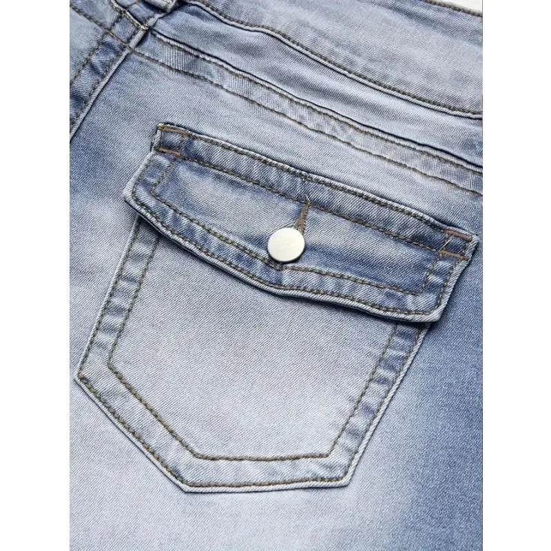 Womens Jeans Y2k Jeans Blue Denim Pants Straight Leg Stretch Fabric Slim Fit High Waist Retro Style Casual Wear