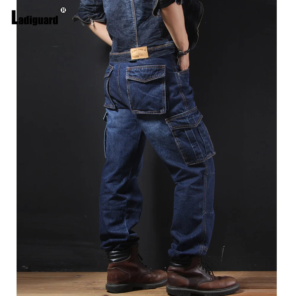 Biggest Size Mens Straight Cargo Jeans Demin Pants 2025 European Style Fashion Multo-Pocket Trouser New Casual Baggy Demin Pants