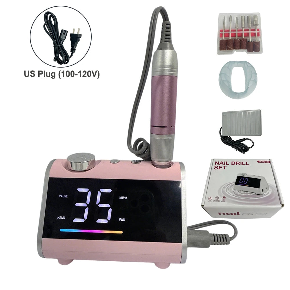 65W 35000 RPM Nail Drill Professional Manicure Machine Electric Nail Drill E-File Pedicure Equipment With Cutters Manicure Set