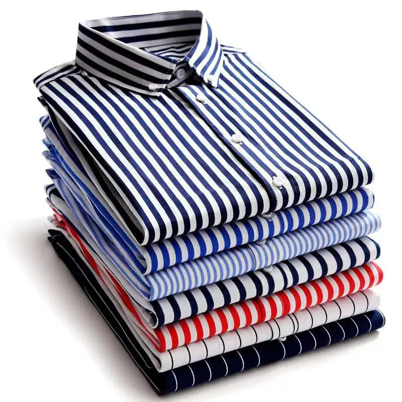 Stylish Men's Striped Shirt Printed Casual Business Dress Shirts Long Sleeve All-Match Slim Fit Fashion Korean Streetwear Shirts