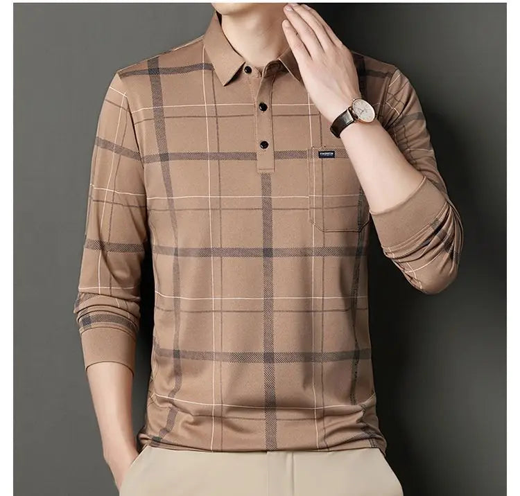 Men's Long-sleeved T-shirt Loose Polo Shirt with Base and Fashionable