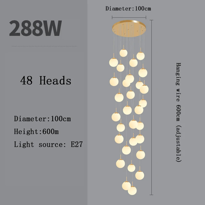 Stairs 2026 Modern Nordic LED Glass Chandelier Loft Duplex Living Room Lamp Hotel Lobby Long Chandelier Home Decorative Lighting