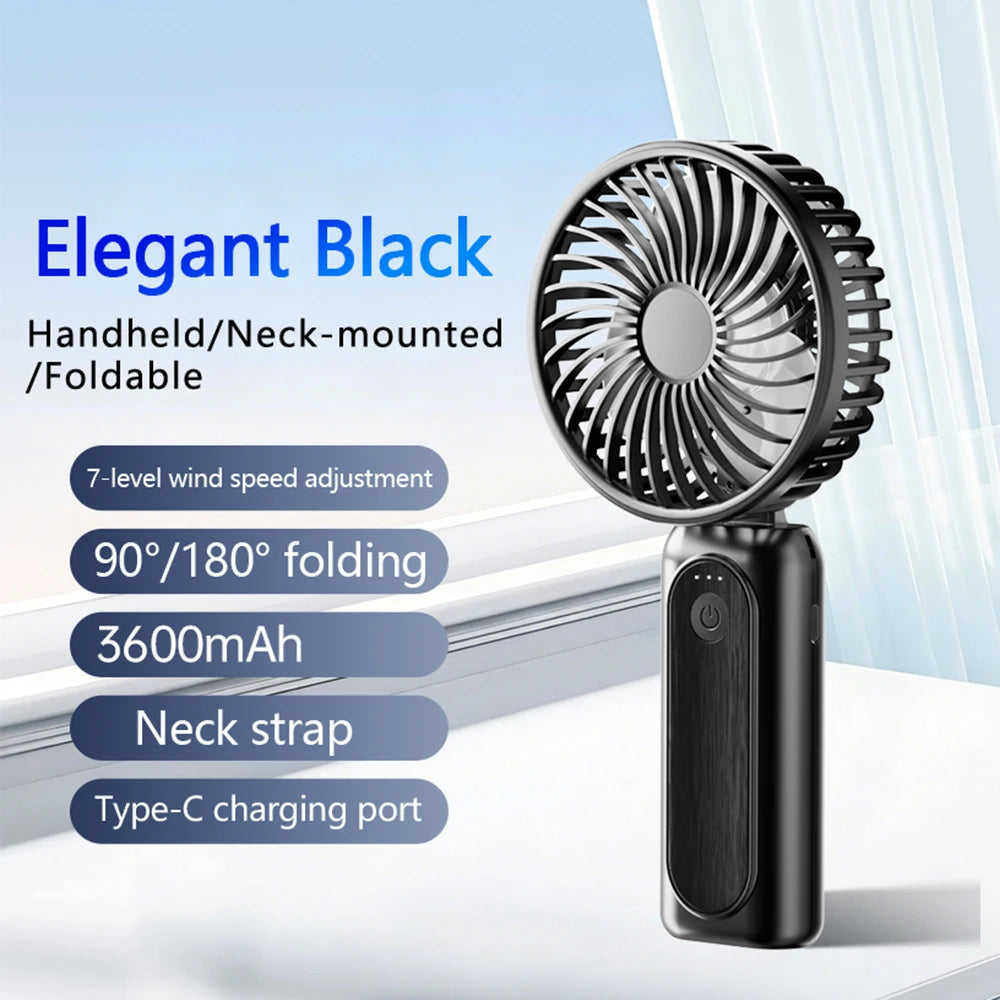 Outdoor Handheld Fan, Small Mini Fan, Foldable, Portable, Hanging on Neck, Speed, USB Rechargeable, 3600mAh Handheld ﻿