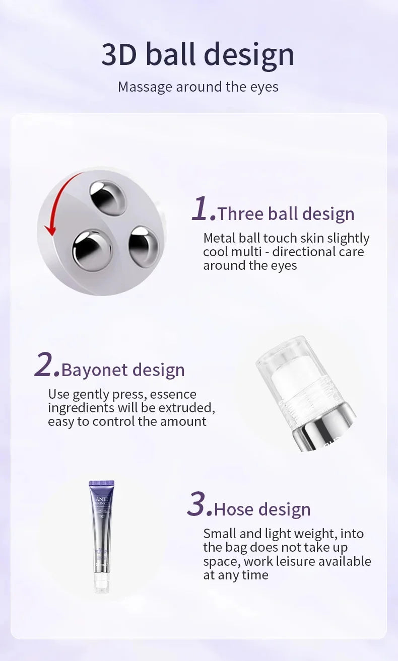 Anti Wrinkle Anti Dark Circle Eye Cream Roller Massager Moisturizing Eye Bags Anti Aging Hyaluronic Acid Eye Skin Care Products