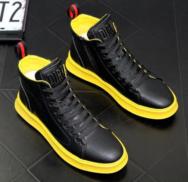 Men's High Boots Shiny Patent Leather Board Boys High-Top Casual Shoes 2025 New Fluorescent Green Gold Silver White Men'sneakers