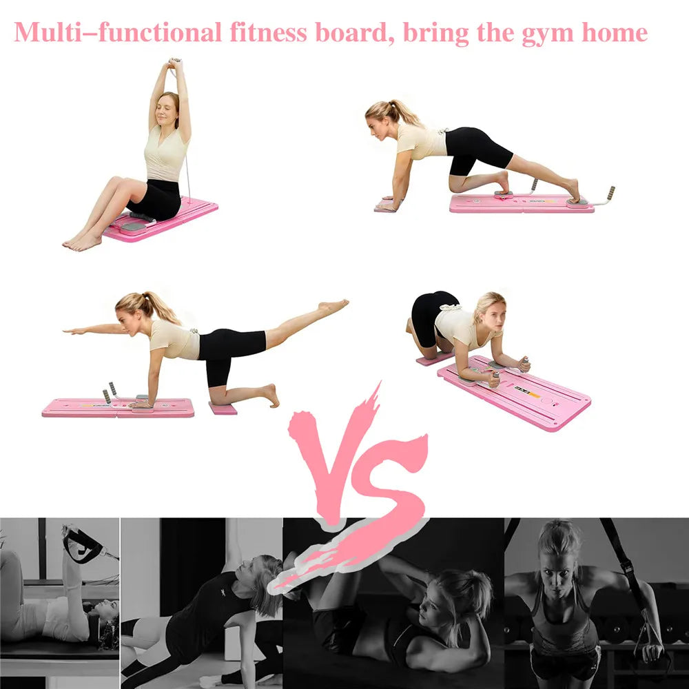 At Home Pilates Board Foldable 4-in-1 Exercise Ab Wheel Roller Exercise Equipment for Home Gym Full-Body Workout Core Trainer