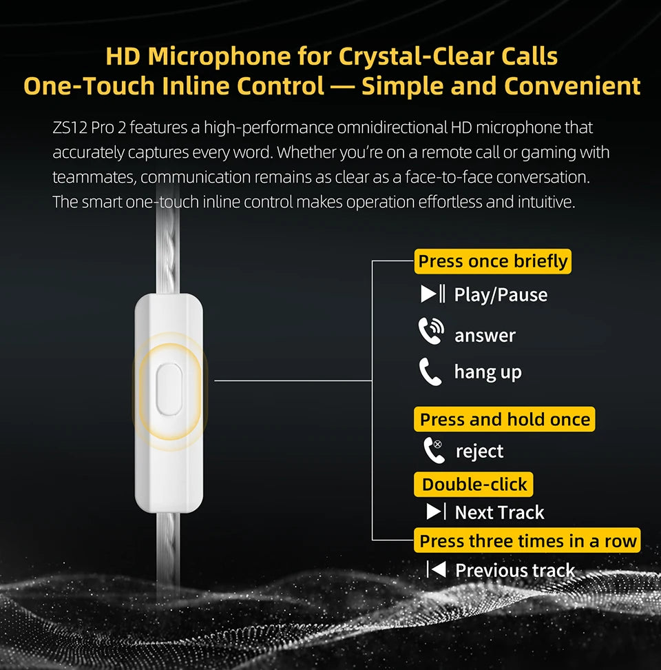 KZ ZS12 PRO 2 1DD + 5BA Hybrid HiFi In Ear Earphones Improved Bass Monitor Headphones Detachable Wire Earbuds Gaming Headest