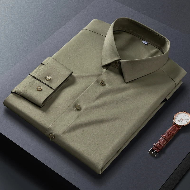Men Shirt Glossy Long Sleeve Plus Size 5XL 6XL 7XL Oversize Loose Casual Dress Shirt Autumn Comfortable Office Work Business