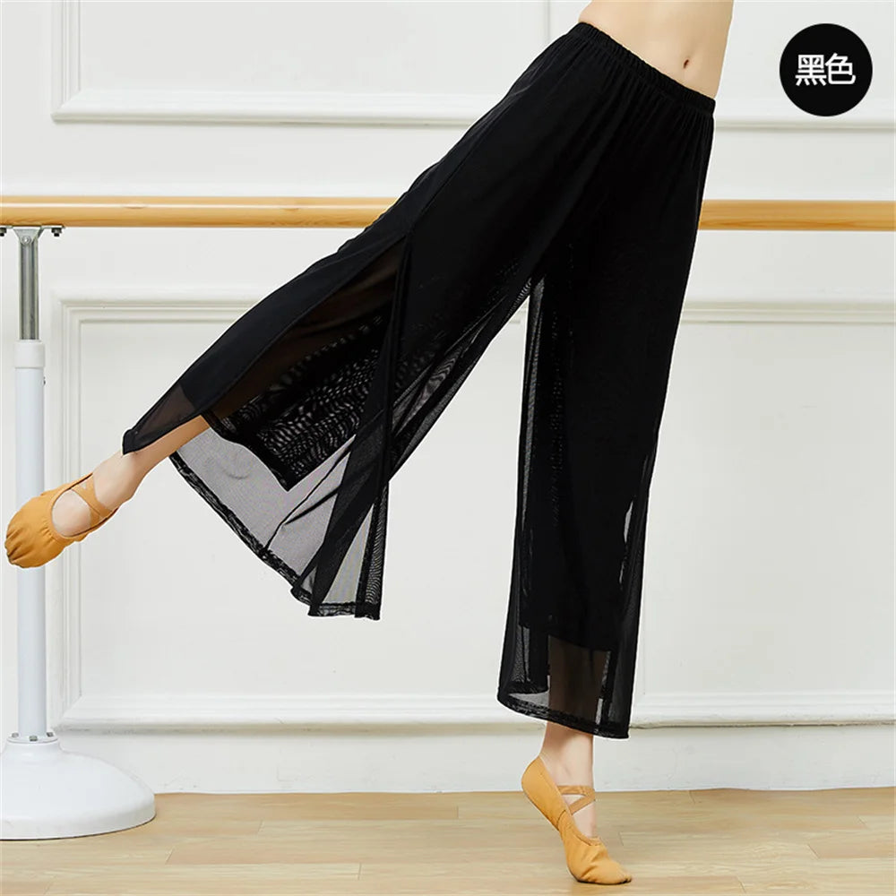 Fashion New Pants Woman Sport Pants Fitness Pants Wide Leg Pants Double Layers Mesh Dance Pants Adult Long Pants Women Clothing