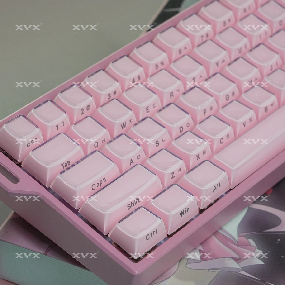 XVX Jelly Crystal Keycaps Side Print Pink/Blue 113keys Double Shote DIY Mechanical Keyboard OEM Profile Translucent Keycaps