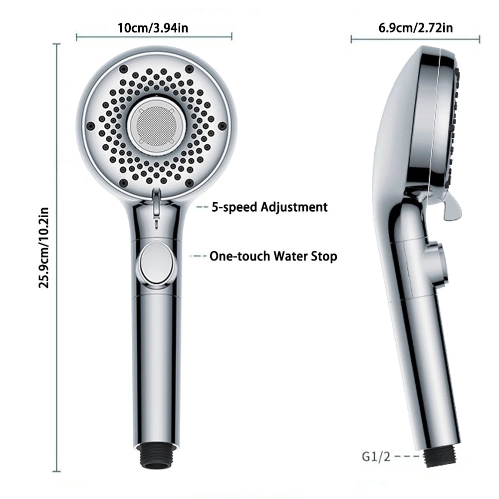 5 Spray Modes Shower Head with One Touch Button Large Water Outlet Nozzles High Pressure Showe Head for Bathroom Accessories