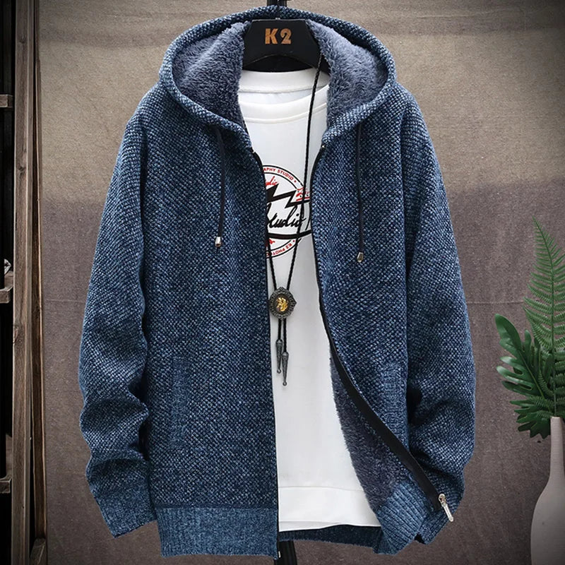 Autumn and Winter men's wool jacket new jacket plush thickened classic vintage cardigan Hoodie casual loose tops