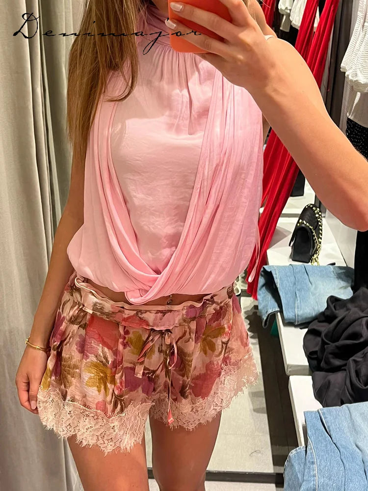 Fashion Mint Green Velvet Shorts Women Pink Lace Insert Elastic Waist Short Pants 2026 Summer New Lady Soft Cozy Lounge Bottoms
